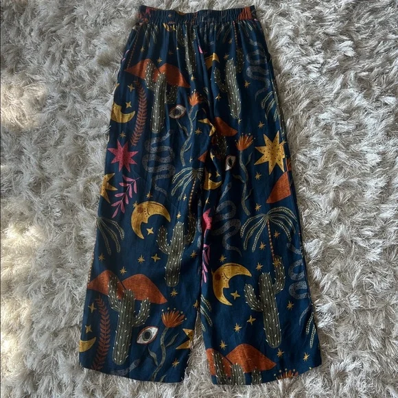 Celestial Print Bohemian Hippie Woman’s Flare Small Trousers in Blue & Orange - Picture 6 of 7